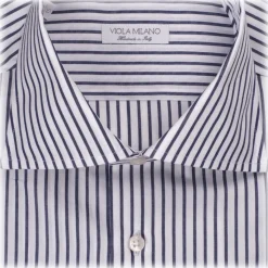 Viola Milano - Long Sleeve Shirt - Midnight and White - Handmade in Italy - Luxury Exclusive Collection - Avvenice