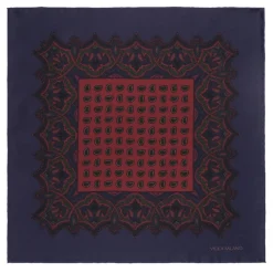 Viola Milano - Luxury Archive Printed Silk Pocket Square - Sea/Coral Paisley - Handmade in Italy - Luxury Exclusive Collection - Avvenice