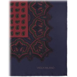 Viola Milano - Luxury Archive Printed Silk Pocket Square - Sea/Coral Paisley - Handmade in Italy - Luxury Exclusive Collection - Avvenice