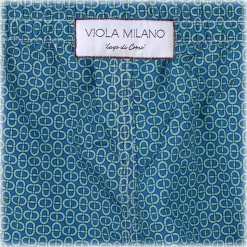 Viola Milano - Maillon Printed Swimtrunks - Navy and Turquoise - Handmade in Italy - Luxury Exclusive Collection - Avvenice