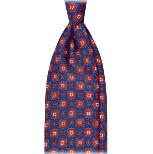 Viola Milano - Medallion Floral Selftipped Silk Tie - Blue - Handmade in Italy - Luxury Exclusive Collection - Avvenice