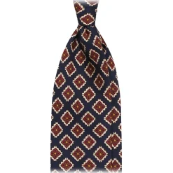 Viola Milano - Medallion Floral Selftipped Silk Tie - Navy - Handmade in Italy - Luxury Exclusive Collection - Avvenice