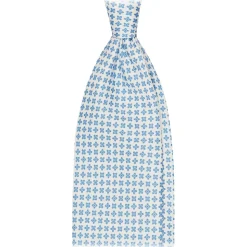 Viola Milano - Micro Flower Selftipped Silk Tie - White/Light Blue - Handmade in Italy - Luxury Exclusive Collection - Avvenice