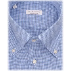 Viola Milano - Micro Pattern 100% Linen Button-Down Collar Shirt - Light Blue - Handmade in Italy - Luxury Exclusive Collection - Avvenice