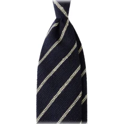 Viola Milano - Multi Stripe Woven Grenadine/Shantung Tie - Navy/White - Handmade in Italy - Luxury Exclusive Collection - Avvenice