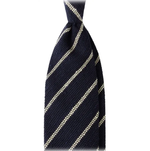Viola Milano - Multi Stripe Woven Grenadine/Shantung Tie - Navy/White - Handmade in Italy - Luxury Exclusive Collection - Avvenice
