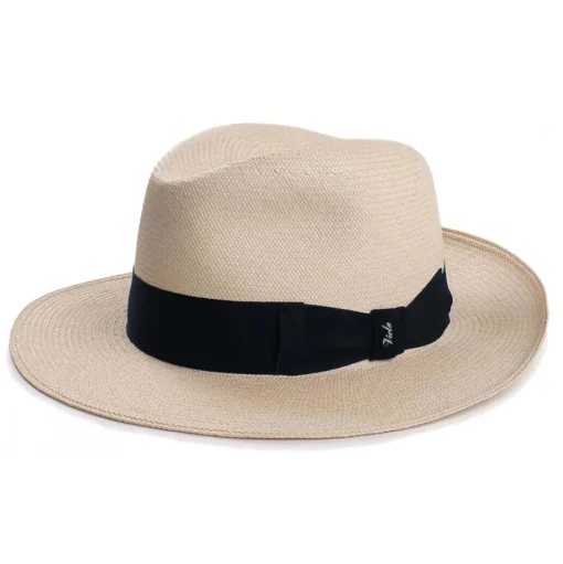 Viola Milano - Natural Panama Hat Italia with Contrasting Gross Grain - Navy - Handmade in Italy - Luxury Exclusive Collection - Avvenice