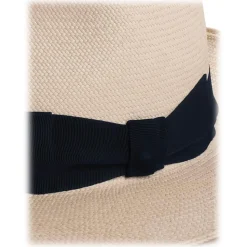 Viola Milano - Natural Panama Hat Italia with Contrasting Gross Grain - Navy - Handmade in Italy - Luxury Exclusive Collection - Avvenice