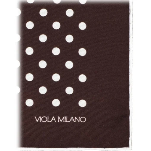 Viola Milano - Polka Dot Silk Pocket Square - Brown/White - Handmade in Italy - Luxury Exclusive Collection - Avvenice