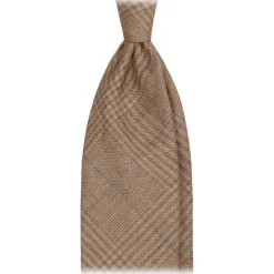 Viola Milano - Prince of Wales Untipped Linen Tie - Beige/Blue - Handmade in Italy - Luxury Exclusive Collection - Avvenice