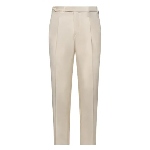 Viola Milano - Sartorial Cotton Pants with Side Adjusters - Ivory - Handmade in Italy - Luxury Exclusive Collection - Avvenice