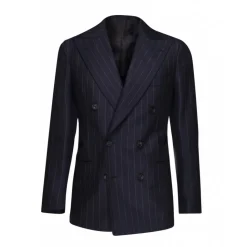 Viola Milano - Sartorial Double Breasted Suit - Navy Chalk Stripe - Handmade in Italy - Luxury Exclusive Collection - Avvenice