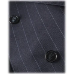 Viola Milano - Sartorial Half-lined Double Breasted Suit - Navy Chalk Stripe - Handmade in Italy - Luxury Exclusive Collection - Avvenice