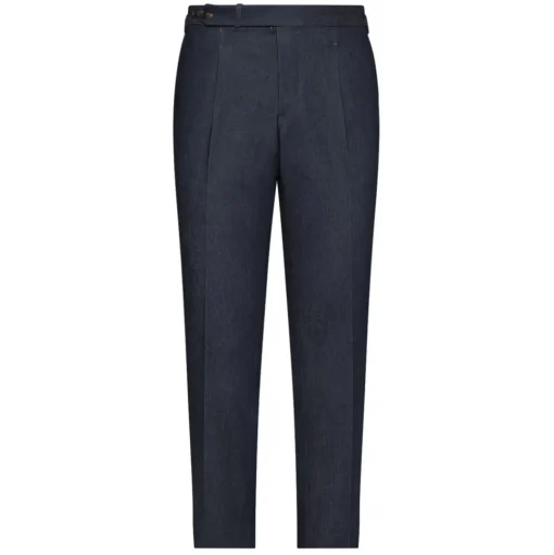 Viola Milano - Single Pleated Denim Pants with Side Adjusters - Classic - Handmade in Italy - Luxury Exclusive Collection - Avvenice