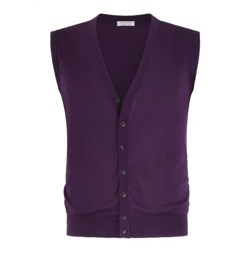 Viola Milano - Sleeveless Cashmere and Silk Cardigan - Purple - Handmade in Italy - Luxury Exclusive Collection - Avvenice