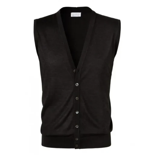 Viola Milano - Sleeveless Cashmere and Silk Cardigan - Dark Grey - Handmade in Italy - Luxury Exclusive Collection - Avvenice