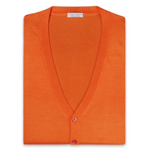 Viola Milano - Sleeveless Cashmere and Silk Cardigan - Orange - Handmade in Italy - Luxury Exclusive Collection - Avvenice