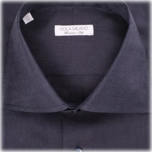 Viola Milano - Solid 100% Linen Shirt – Navy - Handmade in Italy - Luxury Exclusive Collection - Avvenice