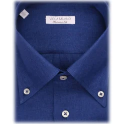 Viola Milano - Solid 100% Linen Button-Down Collar Shirt - Sea - Handmade in Italy - Luxury Exclusive Collection - Avvenice