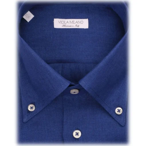 Viola Milano - Solid 100% Linen Button-Down Collar Shirt - Sea - Handmade in Italy - Luxury Exclusive Collection - Avvenice