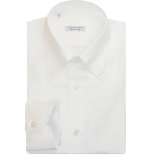 Viola Milano - Solid American Oxford Button-Down Collar Dress Shirt - White - Handmade in Italy - Luxury Exclusive Collection - Avvenice