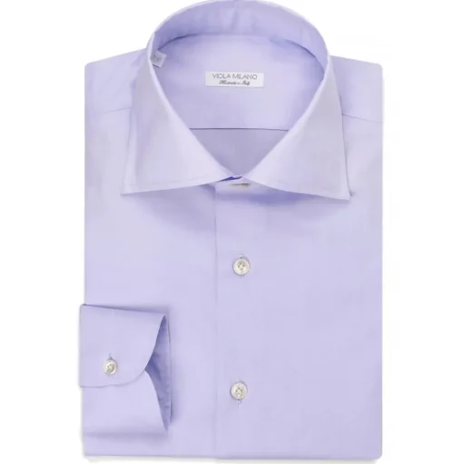 Viola Milano - Solid Handmade Cutaway-Collar Shirt - Purple Blue - Handmade in Italy - Luxury Exclusive Collection - Avvenice