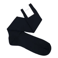 Viola Milano - Solid Over-the-Calf Socks - Navy - Handmade in Italy - Luxury Exclusive Collection - Avvenice