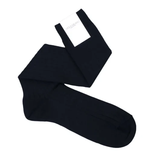 Viola Milano - Solid Over-the-Calf Socks - Navy - Handmade in Italy - Luxury Exclusive Collection - Avvenice