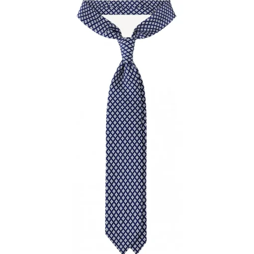 Viola Milano - Square Cube Selftipped Silk Tie - Navy - Handmade in Italy - Luxury Exclusive Collection - Avvenice