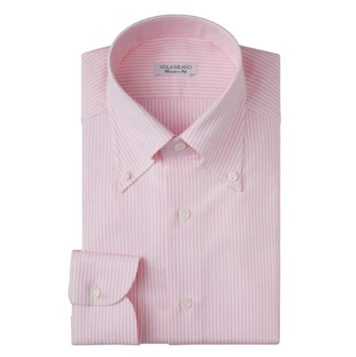 Viola Milano - Stripe American Oxford Shirt - Pink and White - Handmade in Italy - Luxury Exclusive Collection - Avvenice