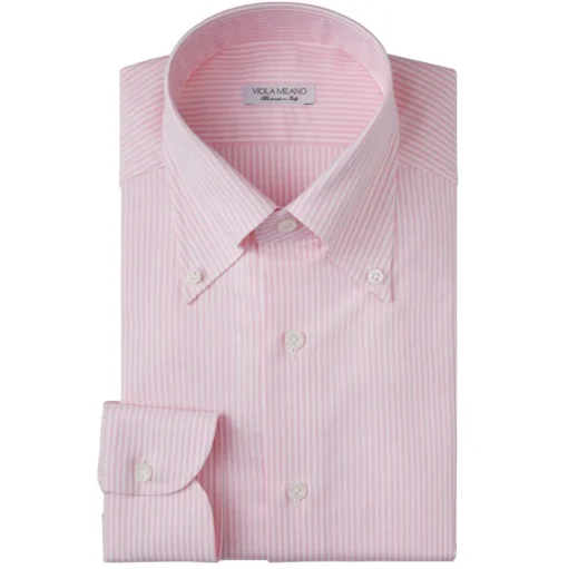 Viola Milano - Stripe Button-Down Collar Dress Shirt - Pink/White - Handmade in Italy - Luxury Exclusive Collection - Avvenice