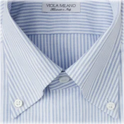 Viola Milano - Stripe Oxford Button-Down Collar Dress Shirt - Blue/White - Handmade in Italy - Luxury Exclusive Collection - Avvenice
