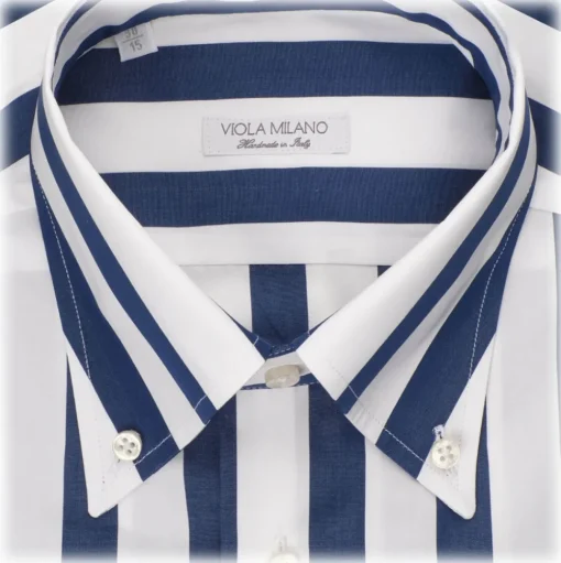 Viola Milano - Stripe Shirt - Navy and White - Handmade in Italy - Luxury Exclusive Collection - Avvenice
