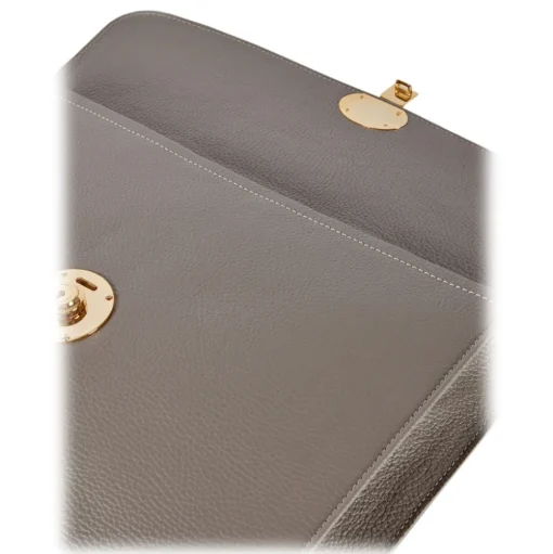 Viola Milano - The Light City Gold Lock Briefcase - Taupe Grey - Handmade in Italy - Luxury Exclusive Collection - Avvenice