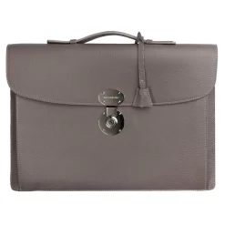 Viola Milano - The Light City Silver Lock Briefcase - Taupe Grey - Handmade in Italy - Luxury Exclusive Collection - Avvenice