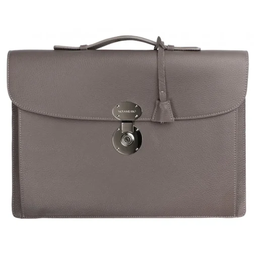 Viola Milano - The Light City Silver Lock Briefcase - Taupe Grey - Handmade in Italy - Luxury Exclusive Collection - Avvenice