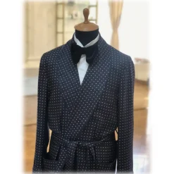 Viola Milano - Unlined Luxury Handprinted Silk Dressing Gown - Navy Spot - Handmade in Italy - Luxury Exclusive Collection - Avvenice