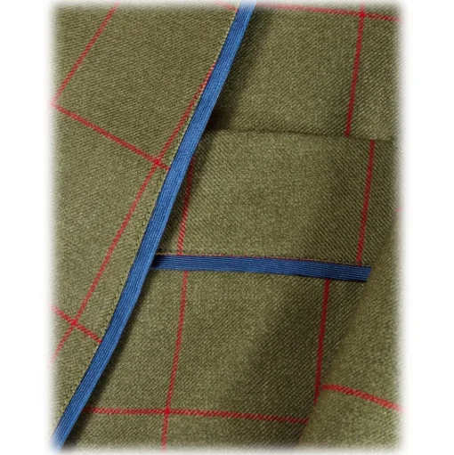 Viola Milano - Unlined Royal British Wool/Silk Dressing Gown - Green/Red Check - Handmade in Italy - Luxury Exclusive Collection - Avvenice