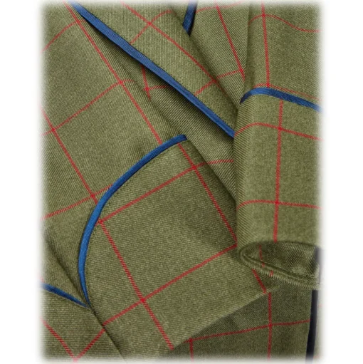 Viola Milano - Unlined Royal British Wool/Silk Dressing Gown - Green/Red Check - Handmade in Italy - Luxury Exclusive Collection - Avvenice
