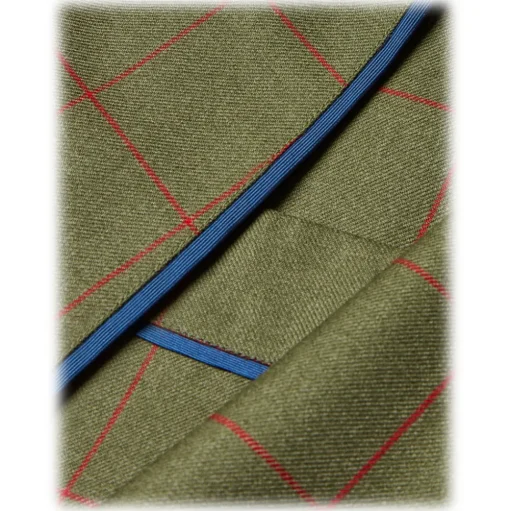 Viola Milano - Unlined Royal British Wool/Silk Dressing Gown - Green/Red Check - Handmade in Italy - Luxury Exclusive Collection - Avvenice