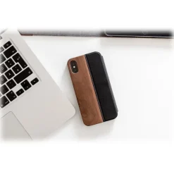 Woodcessories - Eco Wallet Flip Cover - Real Wood and Leather - Walnut - iPhone 8 Plus / 7 Plus - Eco Case - Flip Collection - Avvenice