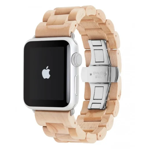 Woodcessories - Maple / Silver - Wooden Apple Watch Band 38 mm - Eco Strap - Stainless Steel - Wooden Apple Watch Strap - Avvenice