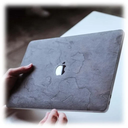 Woodcessories - Real Stone MacBook Cover - Volcano Black - MacBook 15 Pro Touchbar - Eco Skin Stone - Apple Logo - Avvenice