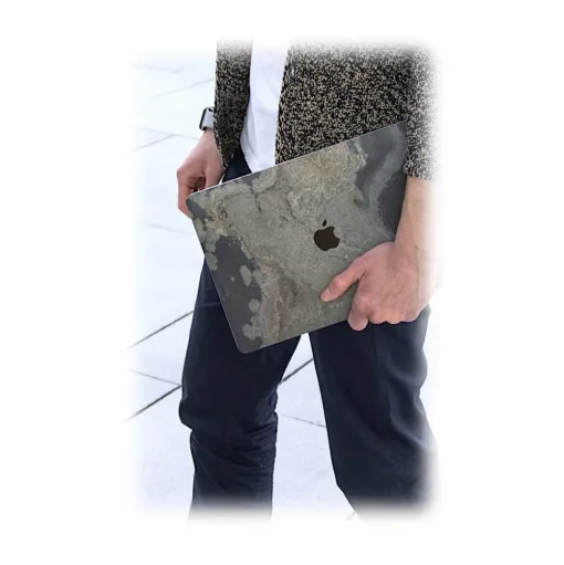 Woodcessories - Real Stone MacBook Cover - Camo Gray - MacBook 15 Pro Touchbar - Eco Skin Stone - Apple Logo - Avvenice