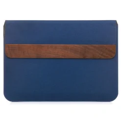 Woodcessories - Walnut / Blue Navy Leather / MacBook Bag - MacBook 11 Air - Eco Pouch Case - Wooden MacBook Bag - Avvenice