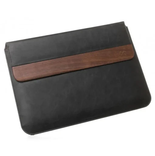 Woodcessories - Walnut / Black Leather / MacBook Bag - MacBook 13 Pro Ret - Eco Pouch Case - Wooden MacBook Bag - Avvenice