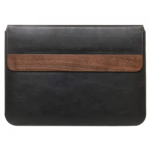 Woodcessories - Walnut / Black Leather / MacBook Bag - MacBook 11 Air - Eco Pouch Case - Wooden MacBook Bag - Avvenice
