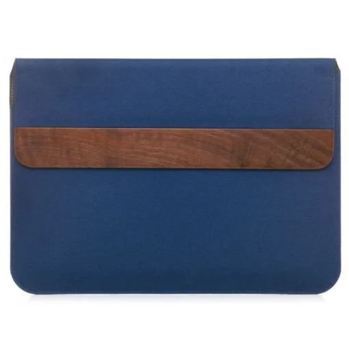Woodcessories - Walnut / Blue Navy Leather / MacBook Bag - MacBook 15 Pro - Eco Pouch Case - Wooden MacBook Bag - Avvenice
