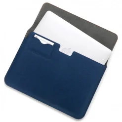 Woodcessories - Walnut / Blue Navy Leather / MacBook Bag - MacBook 15 Pro - Eco Pouch Case - Wooden MacBook Bag - Avvenice