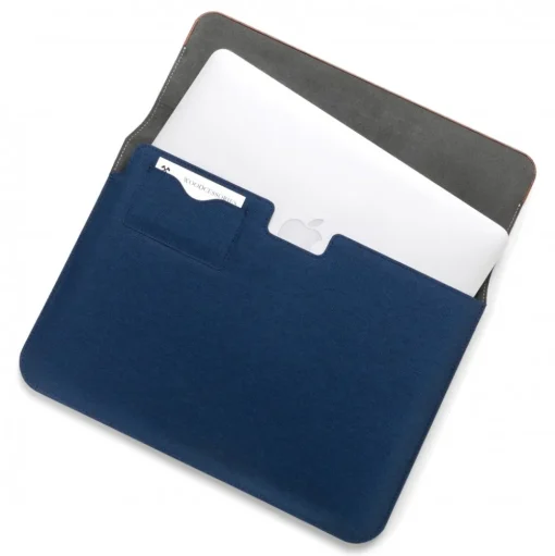 Woodcessories - Walnut / Blue Navy Leather / MacBook Bag - MacBook 15 Pro - Eco Pouch Case - Wooden MacBook Bag - Avvenice